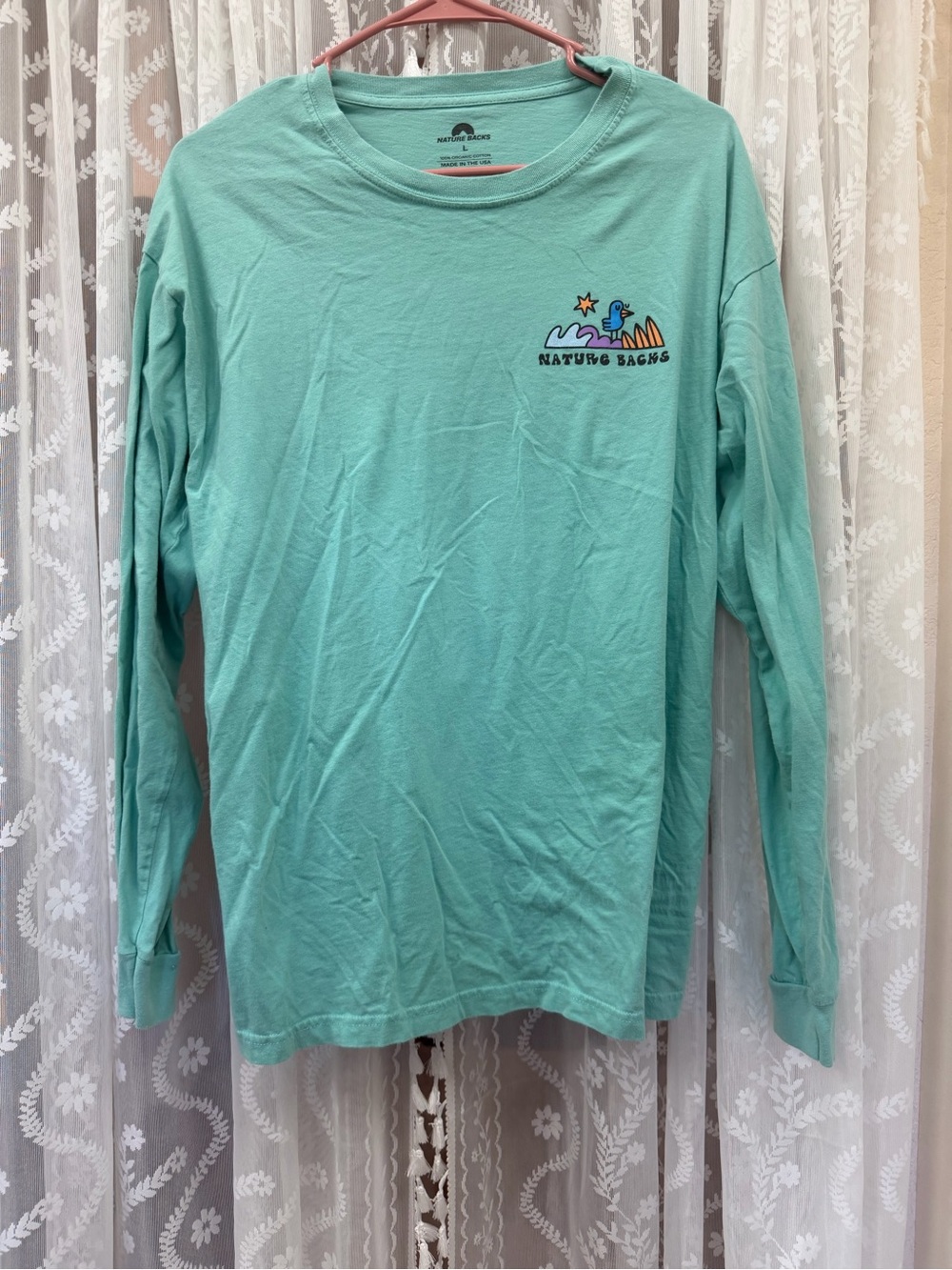 Nature Backs Large Long Sleeve Tee - Seafoam Green